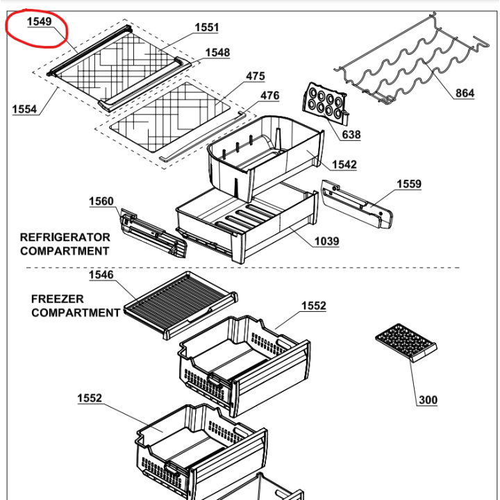 Лайсна задна рафт за хладилник BEKO