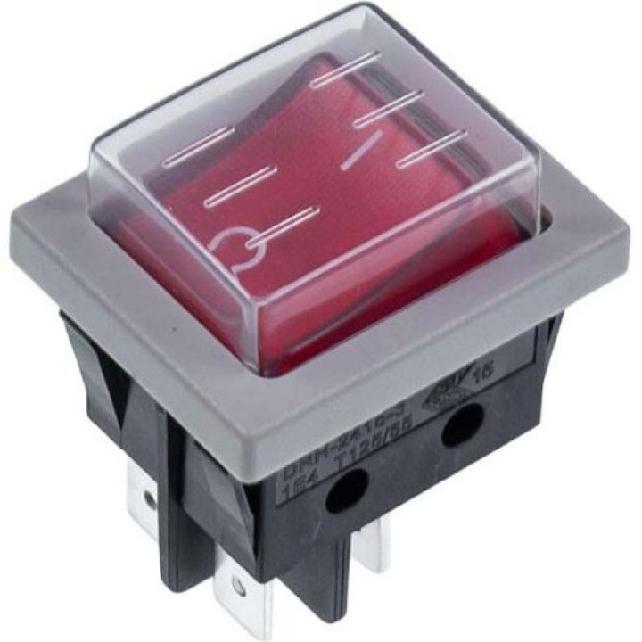 Захранващ ключ 250VAC/16A, двоен 2P-общ,21x26x30мм,4-изв.x 6.35мм,с червен бутон и гумена изолация за бойлери,TESY EN 80/36/2.0